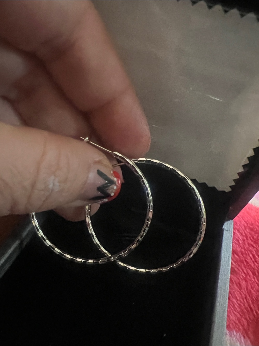 Silver tone textured hoop earrings - in box